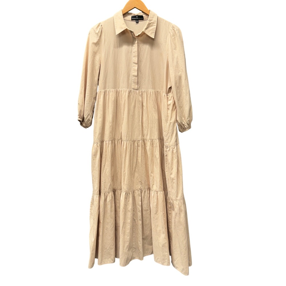 Pomander Place Maxi Dress Womens M Sandstone Tan Mabel Cotton Tiered Tuckernuck